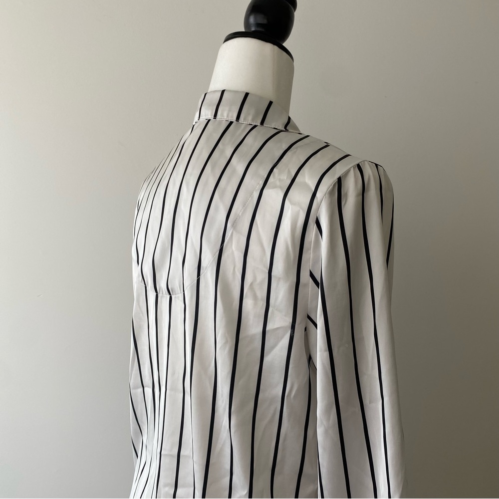 La Vie En Rose Black and White Vertical Stripe Satin Shirt - Picture 10 of 10
